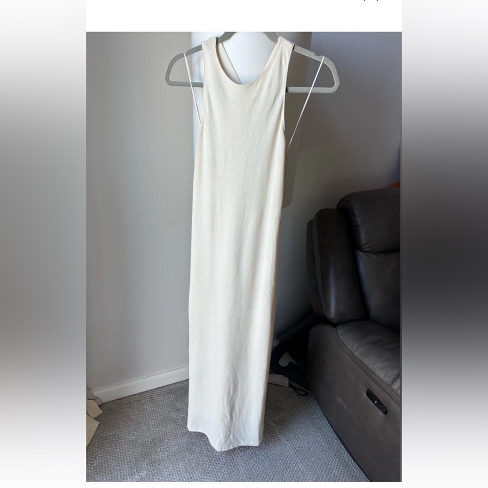 💄Massimo Dutti Cotton Cream Sleeveless  Open back Dress S - Picture 7 of 10